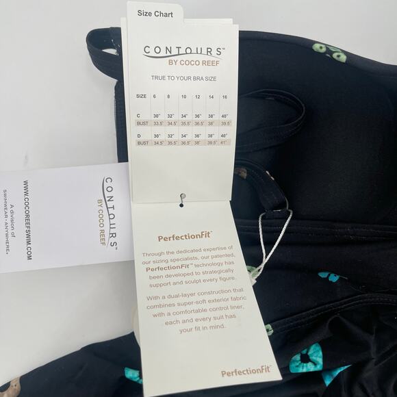 CONTOURS BY COCO REEF Tankini Top Size 10/34D NWT Black Underwire Shapemaker - Picture 10 of 16